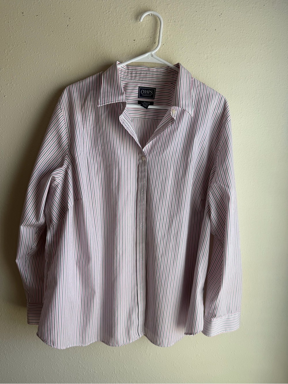 Chaps womens  Pink & White Striped Dress Shirt